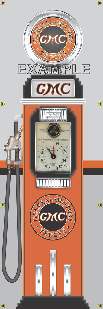 GMC GENERAL MOTORS TRUCKS GASOLINE OLD CLOCK FACE GAS PUMP Sign Printed Banner VERTICAL 2' x 6'