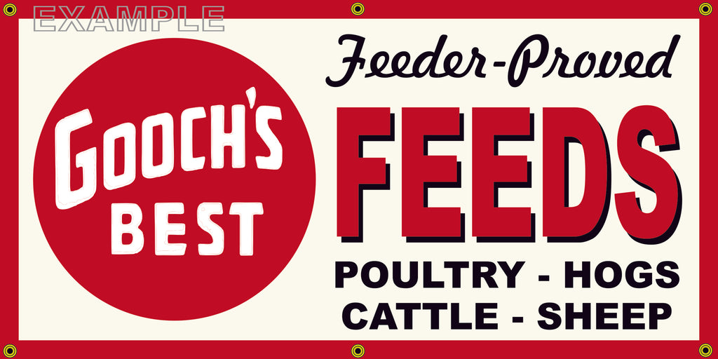 GOOCH'S BEST FEEDS FARM SUPPLY VINTAGE OLD SCHOOL SIGN REMAKE BANNER SIGN ART MURAL 2' X 4'/3' X 6'