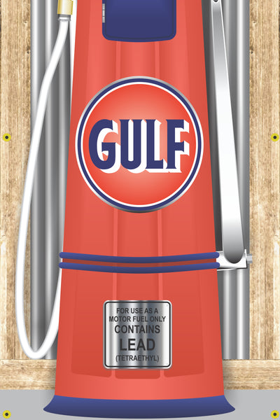 GULF GAS STATION OLD VISIBLE GAS PUMP RUSTIC PRINTED BANNER MURAL ART 2' x 8'