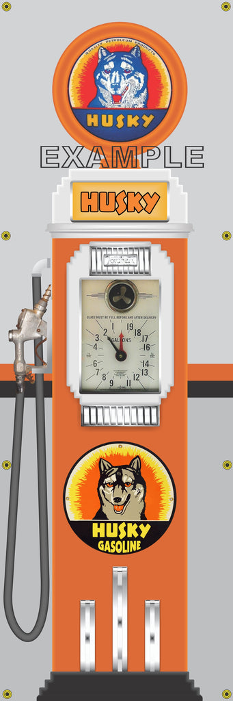 HUSKY GASOLINE CLOCK FACE GAS PUMP Sign Printed Banner VERTICAL 2' x 6'