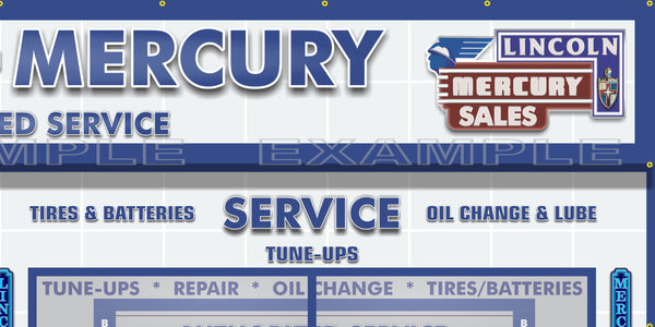 LINCOLN MERCURY MOTORCRAFT FOMOCO DEALER SALES PARTS SERVICE DEALERSHIP RETRO SCENE WALL MURAL SIGN BANNER GARAGE ART VARIOUS SIZES