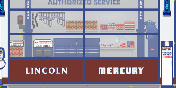 LINCOLN MERCURY MOTORCRAFT FOMOCO DEALER SALES PARTS SERVICE DEALERSHIP RETRO SCENE WALL MURAL SIGN BANNER GARAGE ART VARIOUS SIZES