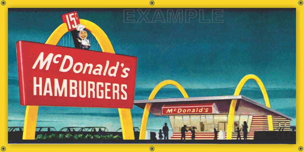MCDONALD'S HAMBURGER RESTAURANT DRIVE IN VINTAGE ADVERTISEMENT STYLE OLD SCHOOL SIGN REMAKE BANNER SIGN ART MURAL 2' X 4'/3' X 6'