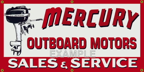 MERCURY OUTBOARD MOTORS SALES AND SERVICE DEALER VINTAGE OLD SCHOOL SIGN REMAKE BANNER SIGN ART MURAL 2' X 4'/3' X 6'
