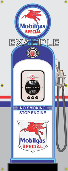 MOBILGAS MOBIL PEGASUS GAS PUMP INDIVIDUAL OR SET PRINTED BANNER SHOP ART MURAL 2' X 5'