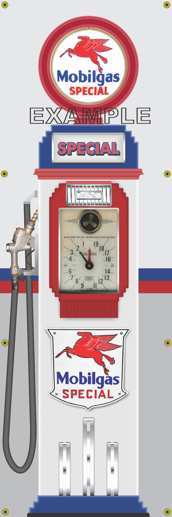 MOBILGAS CLOCK FACE GAS PUMP Sign Printed Banner VERTICAL 2' x 6'