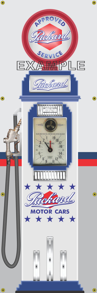 PACKARD MOTOR CARS GASOLINE OLD CLOCK FACE GAS PUMP Sign Printed Banner VERTICAL 2' x 6'