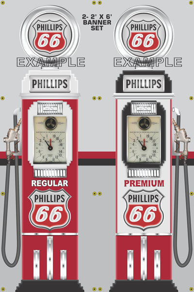 PHILLIPS 66 GASOLINE CLOCK FACE GAS PUMPS GAS STATION DISPLAY PRINTED BANNER 2' x 6' SINGLES OR SET