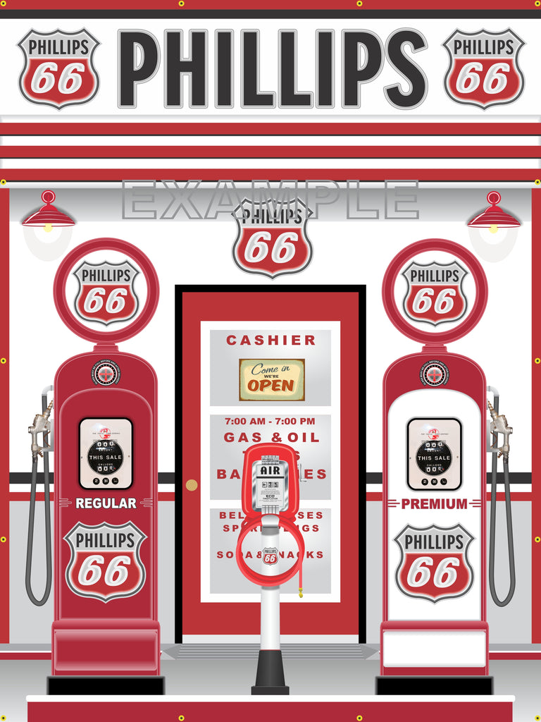 PHILLIPS 66 OLD GAS PUMP STATION SCENE WALL MURAL SIGN BANNER GARAGE ART 6' X 8'