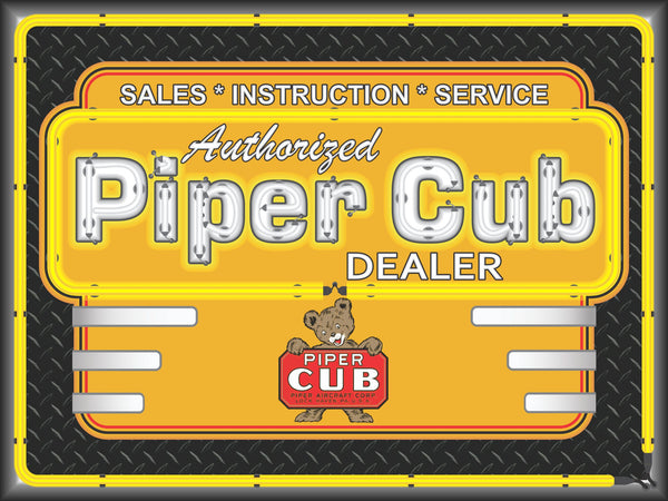 PIPER CUB AIRCRAFT AIRPLANE AVIATION DEALER MARQUEE Neon Effect Sign Printed Banner 4' x 3'