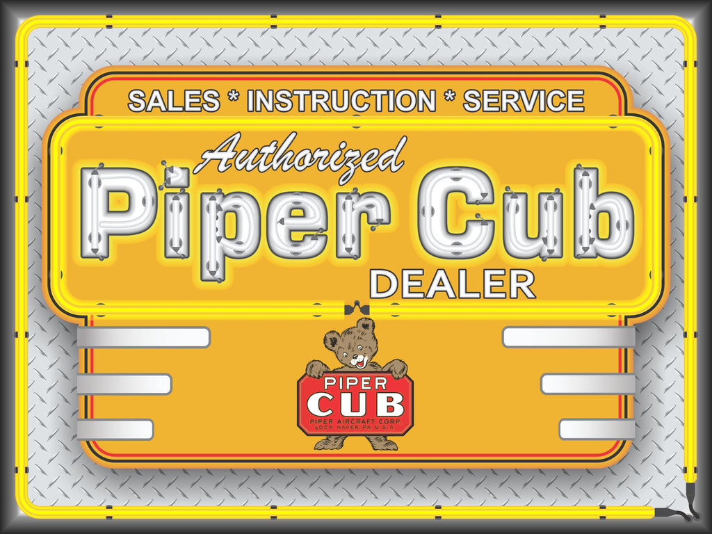 PIPER CUB AIRCRAFT AIRPLANE AVIATION DEALER MARQUEE Neon Effect Sign Printed Banner 4' x 3'