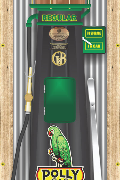 POLLY GAS STATION OLD VISIBLE GAS PUMP RUSTIC PRINTED BANNER MURAL ART 2' x 8'