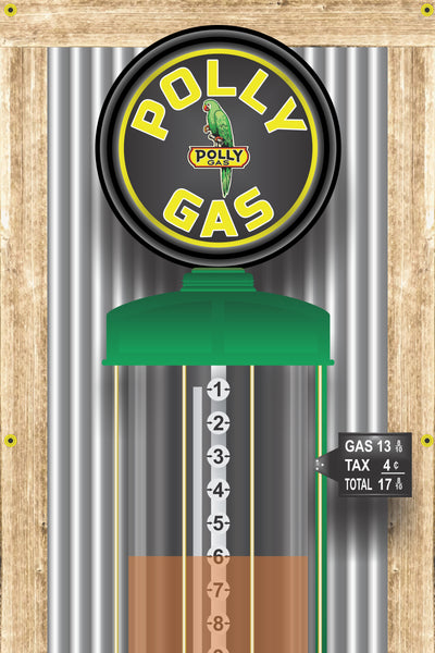 POLLY GAS STATION OLD VISIBLE GAS PUMP RUSTIC PRINTED BANNER MURAL ART 2' x 8'