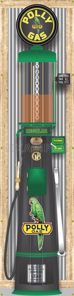 POLLY GAS STATION OLD VISIBLE GAS PUMP RUSTIC PRINTED BANNER MURAL ART 2' x 8'
