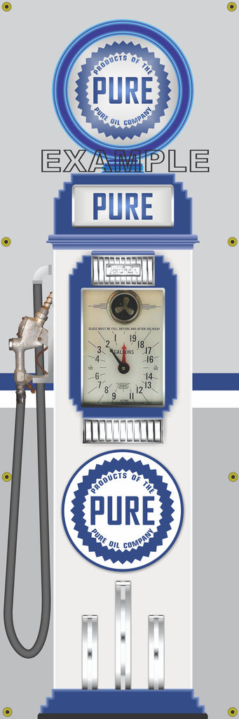 PURE OIL GASOLINE OLD CLOCK FACE GAS PUMP Sign Printed Banner VERTICAL 2' x 6'