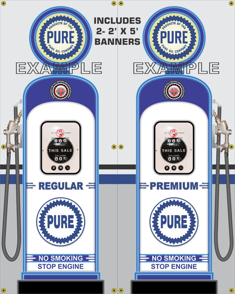 PURE OIL GAS STATION GAS PUMP INDIVIDUAL OR SET PRINTED BANNER SHOP ART MURAL 2' X 5'