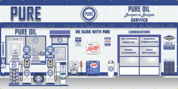 PURE OIL OLD GAS PUMP GAS STATION SCENE WALL MURAL SIGN BANNER GARAGE ART VARIOUS SIZES