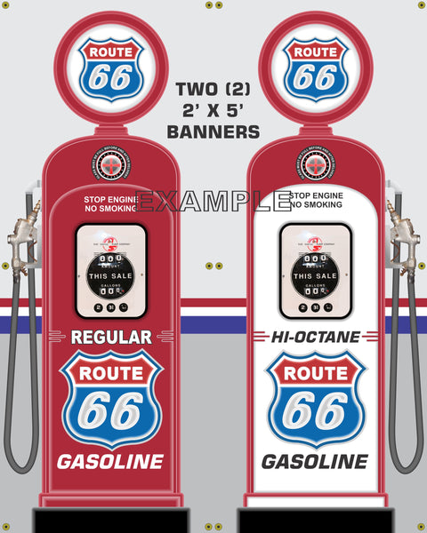 ROUTE 66 DISPLAY GAS PUMP INDIVIDUAL OR SET PRINTED BANNER SHOP ART MURAL 2' X 5'