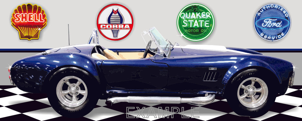 SHELBY COBRA BLUE CAR GARAGE SCENE SIDE VIEW BANNER SIGN ART MURAL VARIOUS SIZES