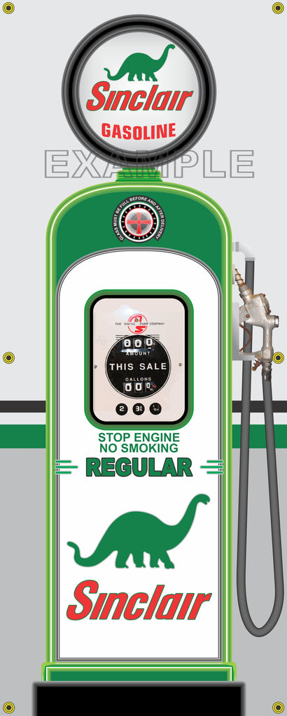 SINCLAIR DINO GAS PUMP INDIVIDUAL, SET OR LARGER 1-PIECE PRINTED BANNER SHOP ART MURAL 2' X 5', 5' X 6'