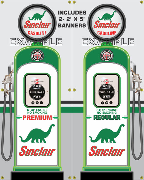 SINCLAIR DINO GAS PUMP INDIVIDUAL, SET OR LARGER 1-PIECE PRINTED BANNER SHOP ART MURAL 2' X 5', 5' X 6'
