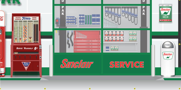 SINCLAIR DINO OLD GAS PUMP GAS STATION SCENE WALL MURAL SIGN BANNER GARAGE ART VARIOUS SIZES