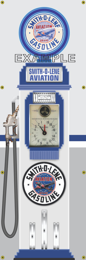 SMITH-O-LENE AVIATION CLOCK FACE GAS PUMP Sign Printed Banner VERTICAL 2' x 6'