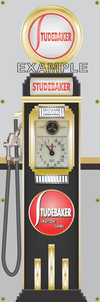 STUDEBAKER MOTOR CARS GASOLINE OLD CLOCK FACE GAS PUMP Sign Printed Banner VERTICAL 2' x 6'