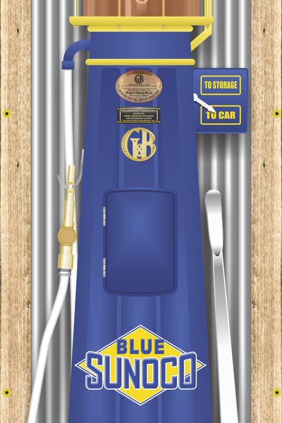 SUNOCO BLUE GAS STATION OLD VISIBLE GAS PUMP RUSTIC PRINTED BANNER MURAL ART 2' x 8'