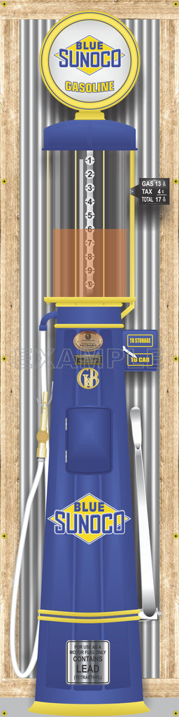 SUNOCO BLUE GAS STATION OLD VISIBLE GAS PUMP RUSTIC PRINTED BANNER MURAL ART 2' x 8'