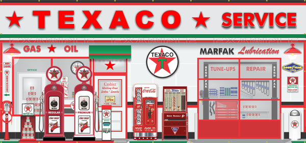 TEXACO OLD GAS PUMP STATION SCENE WALL MURAL SIGN BANNER GARAGE ART 7 ...