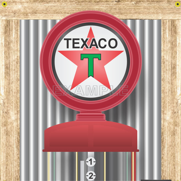 TEXACO GAS STATION OLD VISIBLE GAS PUMP RUSTIC PRINTED BANNER MURAL ART 2' x 8'