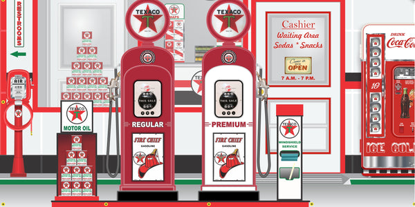 TEXACO OLD GAS PUMP GAS STATION SCENE WALL MURAL SIGN BANNER GARAGE ART VARIOUS SIZES