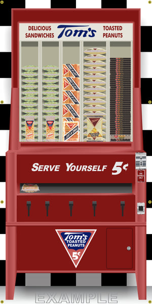 TOM'S TOASTED PEANUTS SNACK VENDING MACHINE MURAL Printed Banner XXL 3' x 6'