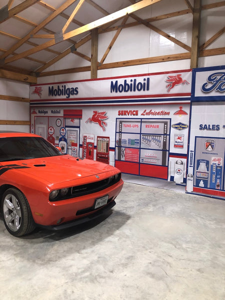 MOBIL MOBILGAS OLD GAS PUMP GAS STATION SCENE WALL MURAL SIGN BANNER GARAGE ART VARIOUS SIZES