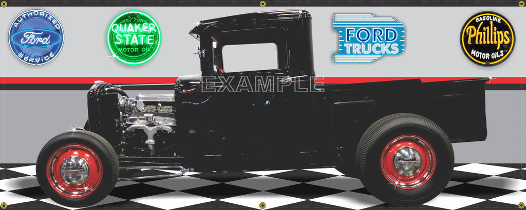 1932 FORD TRUCK HOT ROD BLACK GARAGE SCENE SIDE VIEW BANNER SIGN CAR ART MURAL VARIOUS SIZES