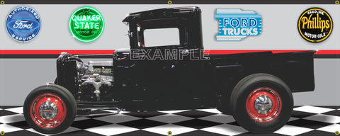 1932 FORD TRUCK HOT ROD BLACK GARAGE SCENE SIDE VIEW BANNER SIGN CAR ART MURAL VARIOUS SIZES
