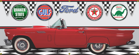 1957 T-BIRD RED CONVERTIBLE RED INTERIOR CAR GARAGE SCENE SIDE VIEW BANNER SIGN CAR ART MURAL VARIOUS SIZES
