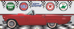 1957 T-BIRD RED CONVERTIBLE RED INTERIOR CAR GARAGE SCENE SIDE VIEW BANNER SIGN CAR ART MURAL VARIOUS SIZES