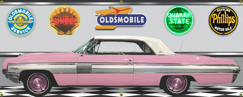 1962 Oldsmobile Starfire PINK MIST CAR GARAGE SCENE SIDE VIEW BANNER SIGN CAR ART MURAL VARIOUS SIZES 265427915654