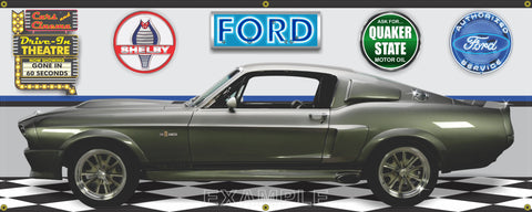 1967 MUSTANG ELEANOR GT500E GONE IN 60 SECONDS CAR GARAGE SCENE SIDE VIEW BANNER SIGN CAR ART MURAL VARIOUS SIZES