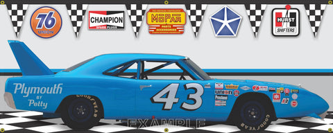 1970 PLYMOUTH SUPERBIRD ROADRUNNER PETTY BLUE 43 CAR GARAGE SCENE SIDE VIEW BANNER SIGN CAR ART MURAL VARIOUS SIZES