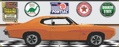 1970 PONTIAC GTO JUDGE ORANGE TWO LANE BLACKTOP CAR GARAGE SCENE SIDE VIEW BANNER SIGN CAR ART MURAL VARIOUS SIZES
