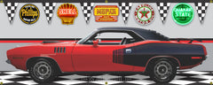 1971 PLYMOUTH HEMI CUDA RED BLACK VINYL TOP CAR GARAGE SCENE SIDE VIEW BANNER SIGN CAR ART MURAL VARIOUS SIZES