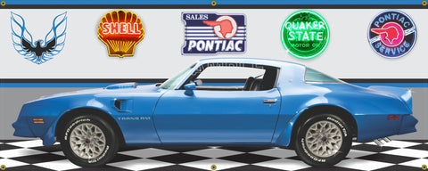 1978 PONTIAC FIREBIRD TRANS AM MARTINIQUE BLUE HONEYCOMB WHEELS GARAGE SCENE SIDE VIEW BANNER SIGN CAR ART MURAL VARIOUS SIZES