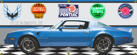 1978 PONTIAC FIREBIRD TRANS AM MARTINIQUE BLUE CUSTOM WHEELS GARAGE SCENE SIDE VIEW BANNER SIGN CAR ART MURAL VARIOUS SIZES