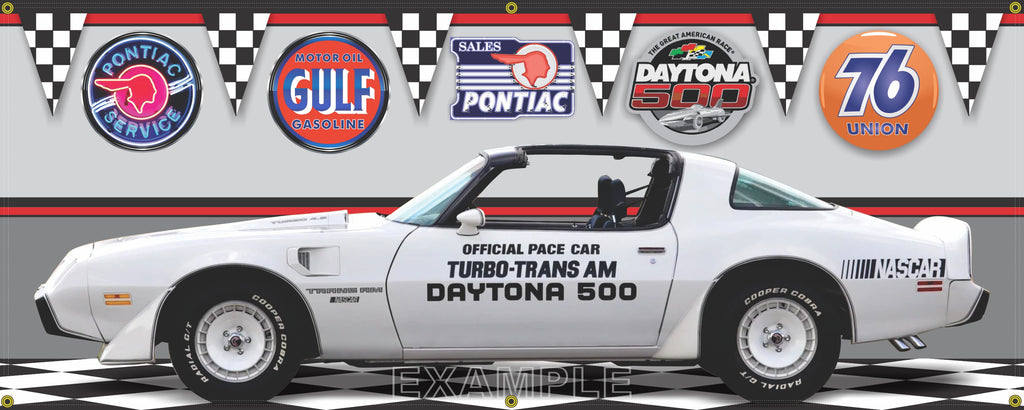 1981 Pontiac Trans Am Turbo NASCAR Daytona Pace Car White GARAGE SCENE SIDE VIEW BANNER SIGN CAR ART MURAL VARIOUS SIZES 267215499161