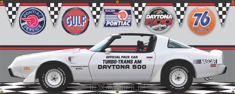 1981 Pontiac Trans Am Turbo NASCAR Daytona Pace Car White GARAGE SCENE SIDE VIEW BANNER SIGN CAR ART MURAL VARIOUS SIZES 267215499161