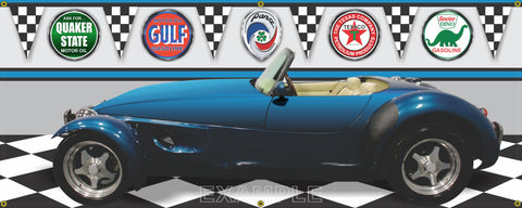 1993 PANOZ ROADSTER CONVERTIBLE BLUE GARAGE SCENE SIDE VIEW BANNER SIGN CAR ART MURAL VARIOUS SIZES