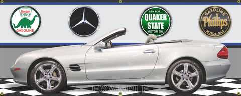 2003 MERCEDES SL500 CONVERTIBLE SILVER GARAGE SCENE SIDE VIEW BANNER SIGN CAR ART MURAL VARIOUS SIZES